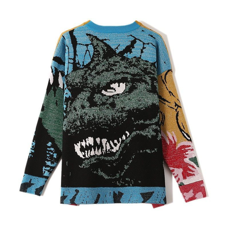 Manufactory wholesale knit jacquard custom cartoon figure crew neck acrylic sweater