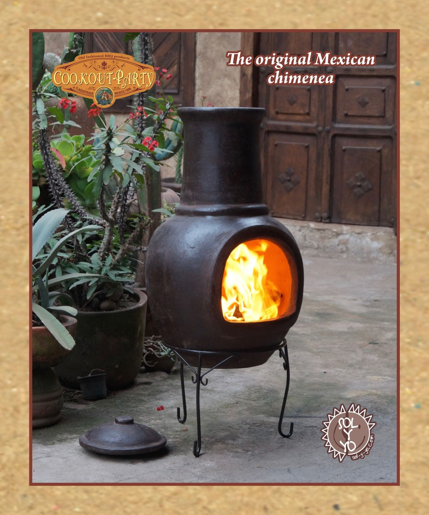 Mexican chimenea Brasero with iron base and stone top