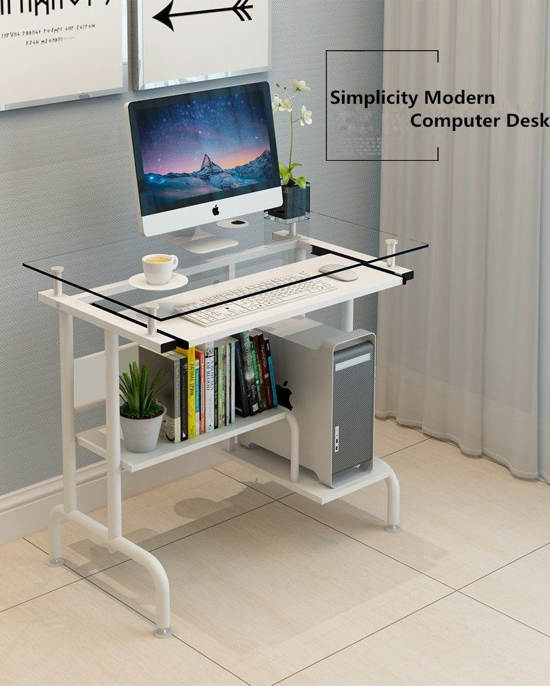 Brikley modern design 32inch tempered glass computer desk wood and steel structure