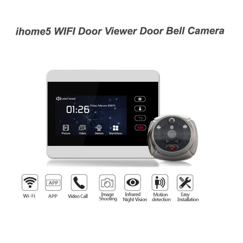 iHome5 WiFi Peephole Door Viewer Video IP Remotely Watching  IR Night Vision PIR Motion Detect Doorbell