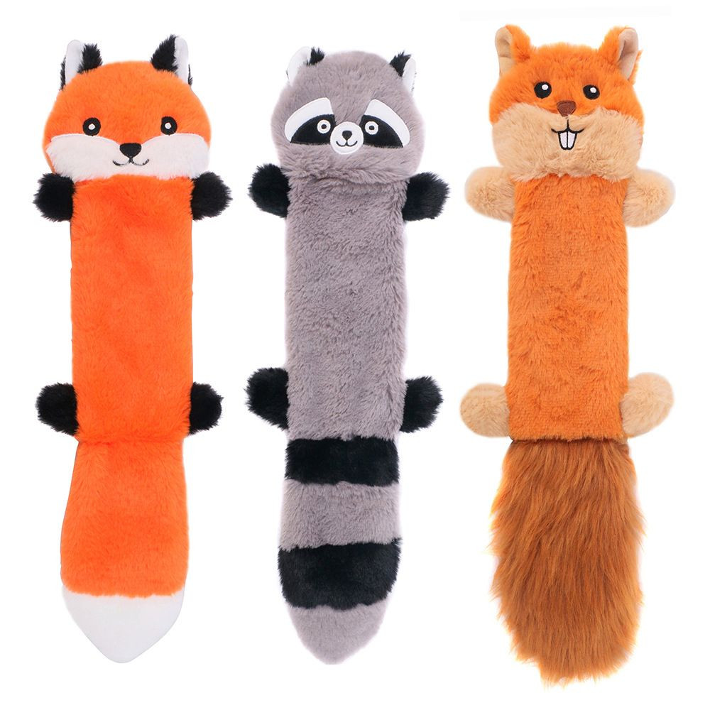 Animal Plush No Stuffing Fox Raccoon Squirrel Skunk  Cow Giraffe Zebra Chew Resistance Squeaky Plush Pet Dog Toy