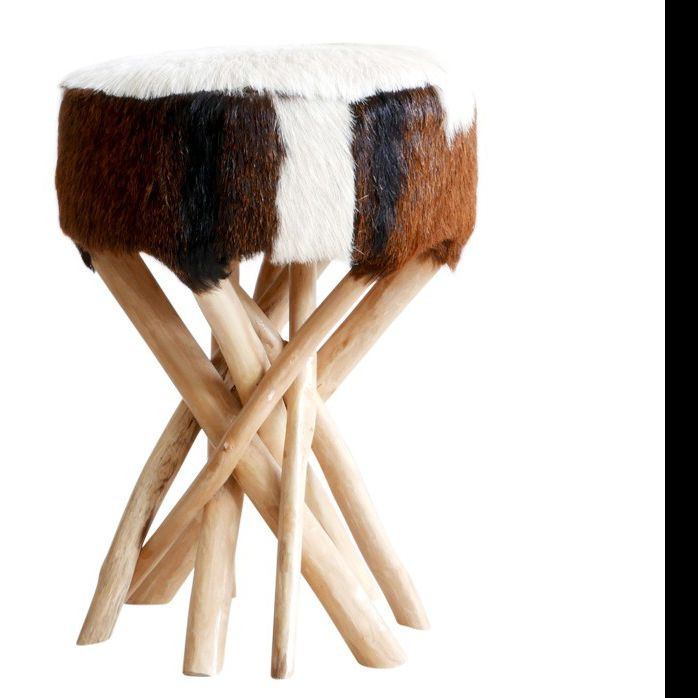 Goat Skin Stool Wooden Bar Stools Living Room Furniture Home & Ottoman Modern Natural / Optional