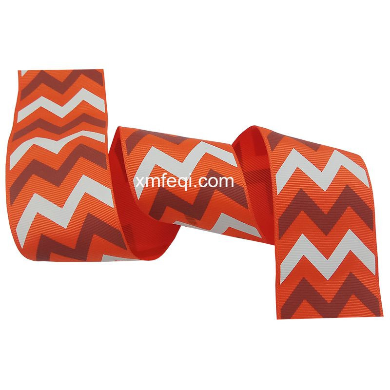Chevron orange grosgrain two color print ribbon for hair bows