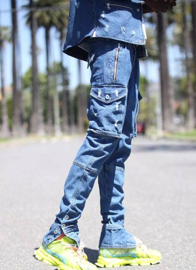 2022 cargo pants stacked fashion denim men trousers ripped man's jeans