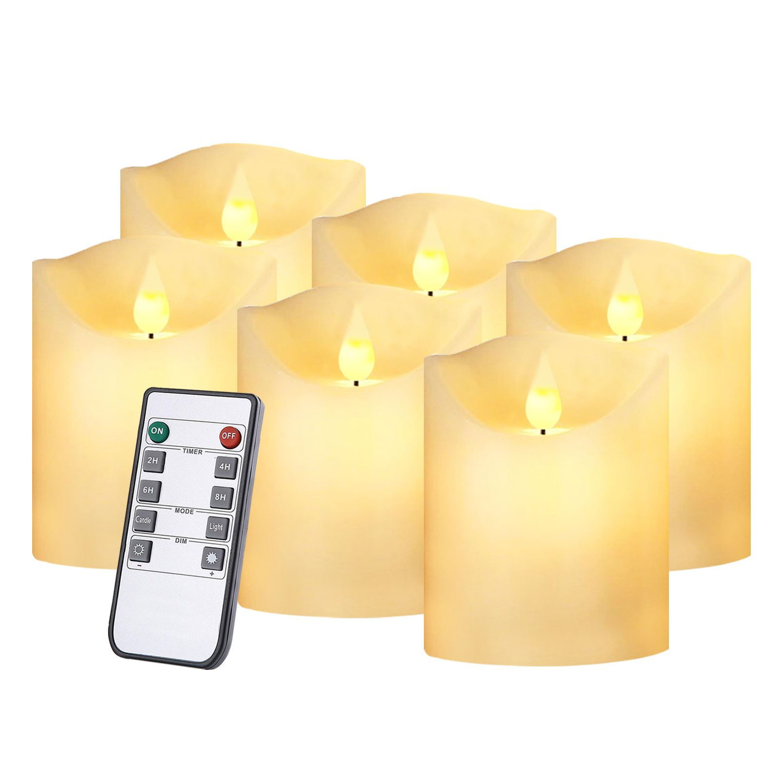Wholesale set of 6 realistic flame 3 inch pillar 3D flicker moving wick LED flameless candle for dinner parties