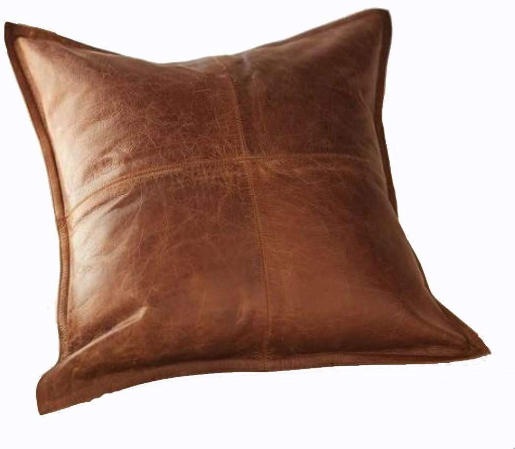 Leather Pillow Cover - Sofa Cushion Case - Decorative Throw Covers for Living Room & Bedroom  (Antique Brown)