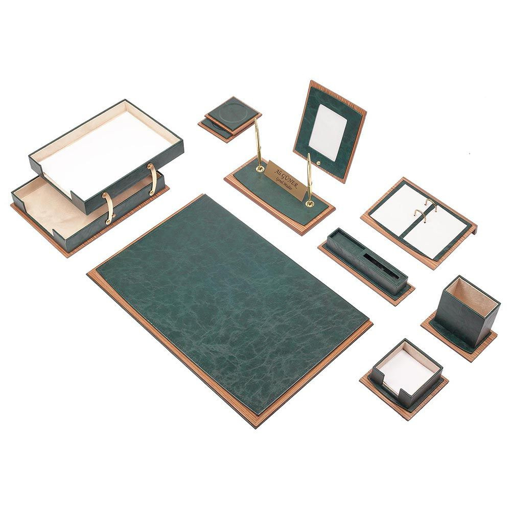 Star Luxury Leather Desk Set 11 Accessories Green
