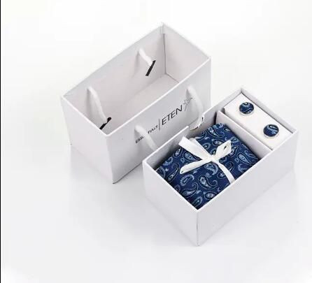 FN-047 Fashion design blue colour logo polyester fabric necktie with hankie with gift box set