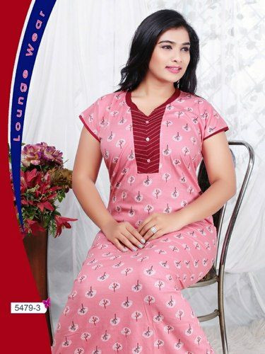 Printed Sleepwear Ladies Cotton Hosiery Night Gowns