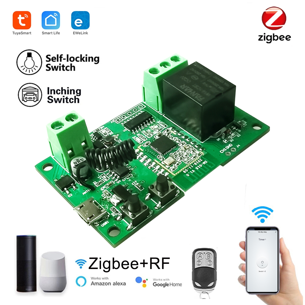 AC/DC 7-24V RF433 Receive ZigBee WiFi Switch Module, Compatible with Alexa Google Home, ZigBee Hub Required