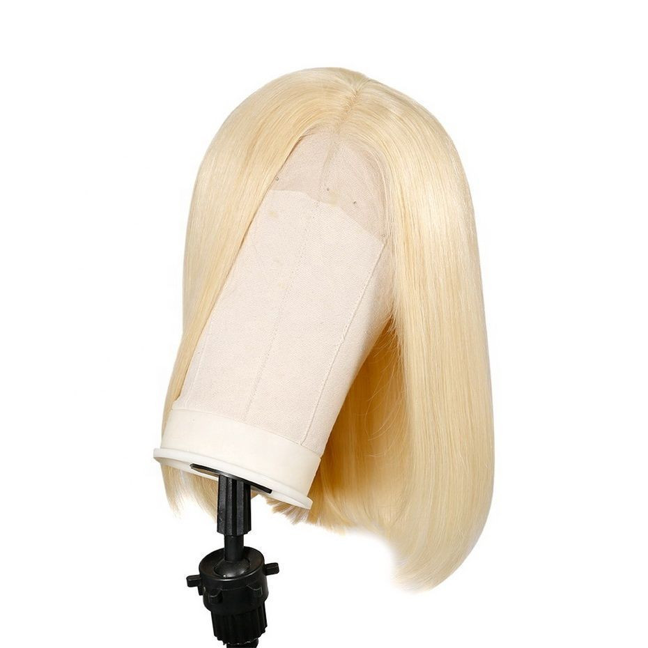 Platinum Blonde 613 pre plucked Short Bob Cut Lace Front Wig Silk Straight 100% Virgin Human Hair Lace Frontal Wig  Transparent/HD/Brown With Swiss Lace Cuticle Aligned Hair Wigs