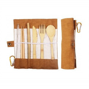 custom portable eco friendly reusable travel wooden kids bamboo cutlery set with bag