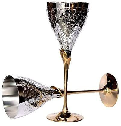 TUZECH Wine Champagne Whisky Glasses Silver Plated Premium Champagne Flutes Coupes Party Glass Dining Set (2 piece))