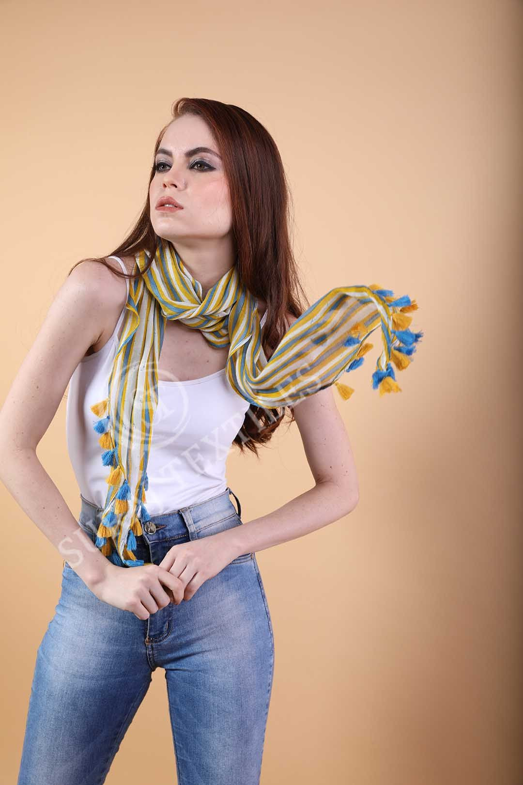 Women's Kite Shaped Printed Scarf w/ Tassles