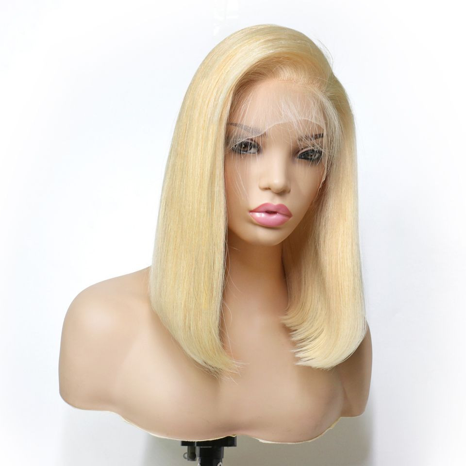#613 1B/613 Blonde Bob Wig Full Lace Wig 100% Cuticle Aligned Unprocessed Virgin Hair Wigs Single Donor Hair Straight Glueless Real Hair Wigs Transparent Lace Wig