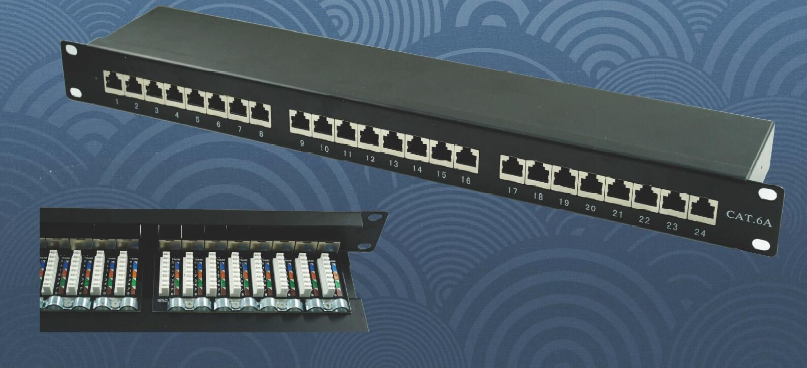 24 Port CAT6a RJ45 to Krone IDC Patch Panel for rack installation