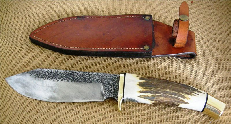 GARY BRASHEARS LARGE HUNTING KNIFE, SAMBAR STAG, VINTAGE